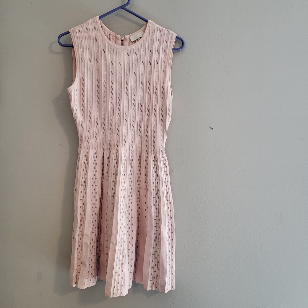 Ted Baker Pale Pink and Gold Metallic Thread Knit Dress